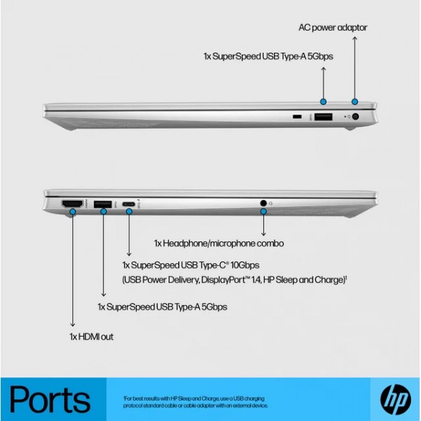 HP Pavilion 15.6" FHD Business Laptop, Intel Core i7-1355U, 64GB DDR4 RAM, 2TB SSD ,Backlit Keyboard ,Windows 11 Pro Silver